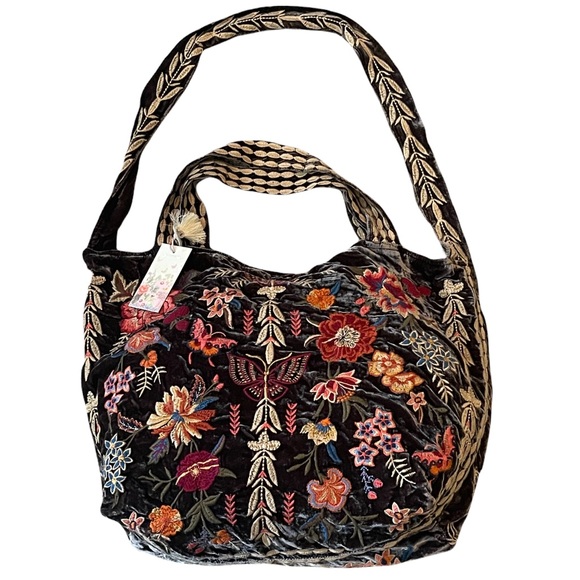 Johnny Was Handbags - Johnny Was Taline Velvet Tote Bag in Cocoa Bean